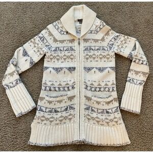 Eddie Bauer Womens Cotton-Blend Knit Aztec Print Full Zip Cardigan Sweater Small